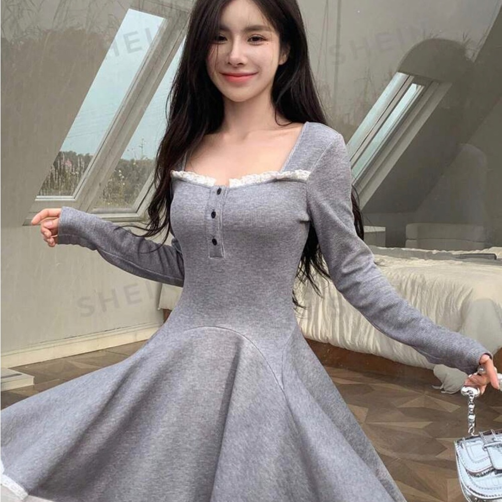 DAZY Contrast Lace Trim Button
Front Dress